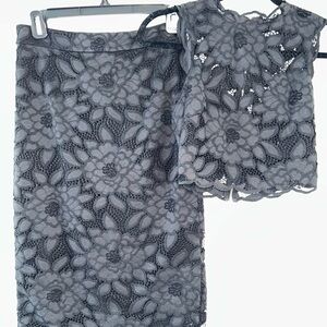 bebe Black Floral Lace Two Piece Dress